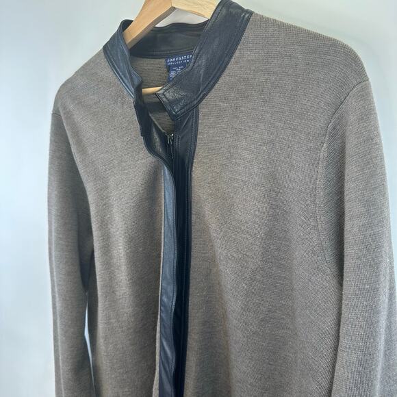 Doncaster Collection Wool And Leather Trim Open Cardigan Brown Sweater Womens XL - Picture 10 of 16